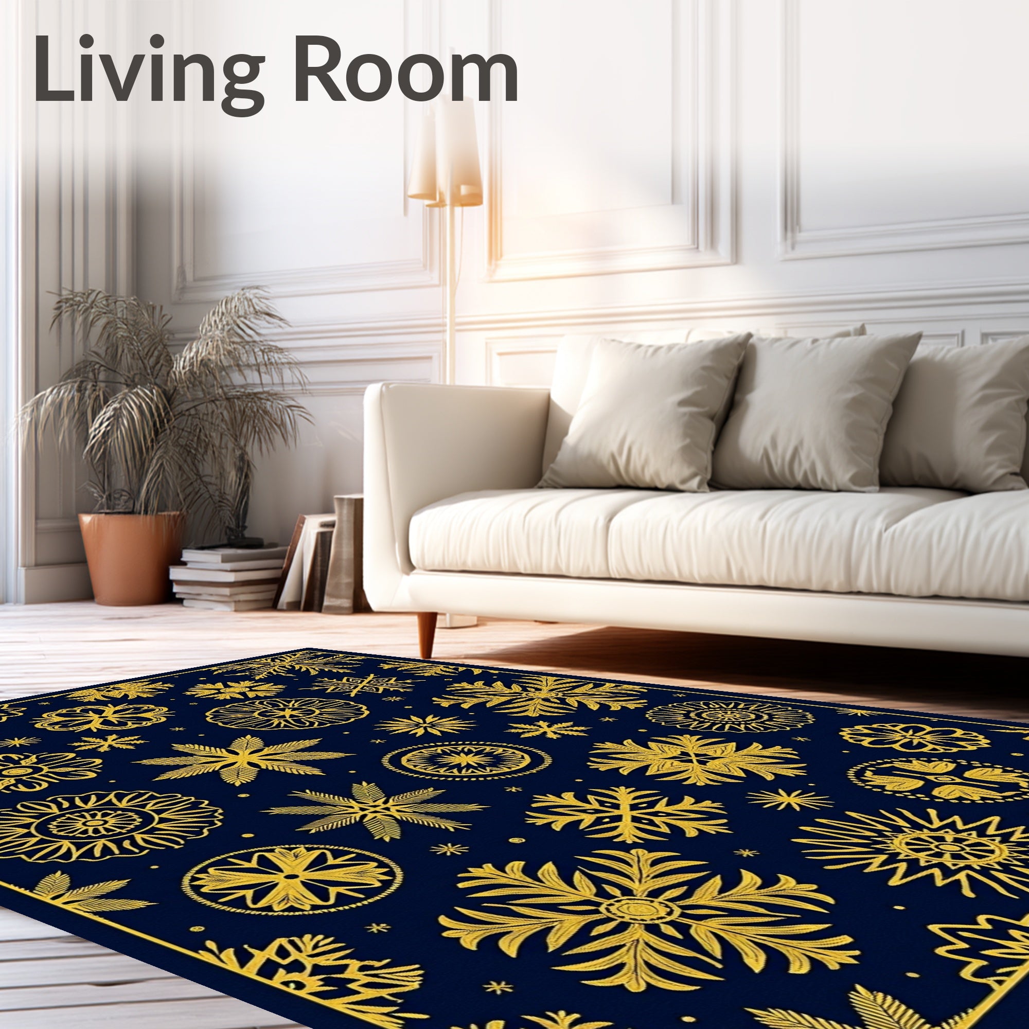 Golden Snowflakes Dark Navy Rug