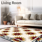 Deep Burgundy Gold Starburst Repeating Borders Rug