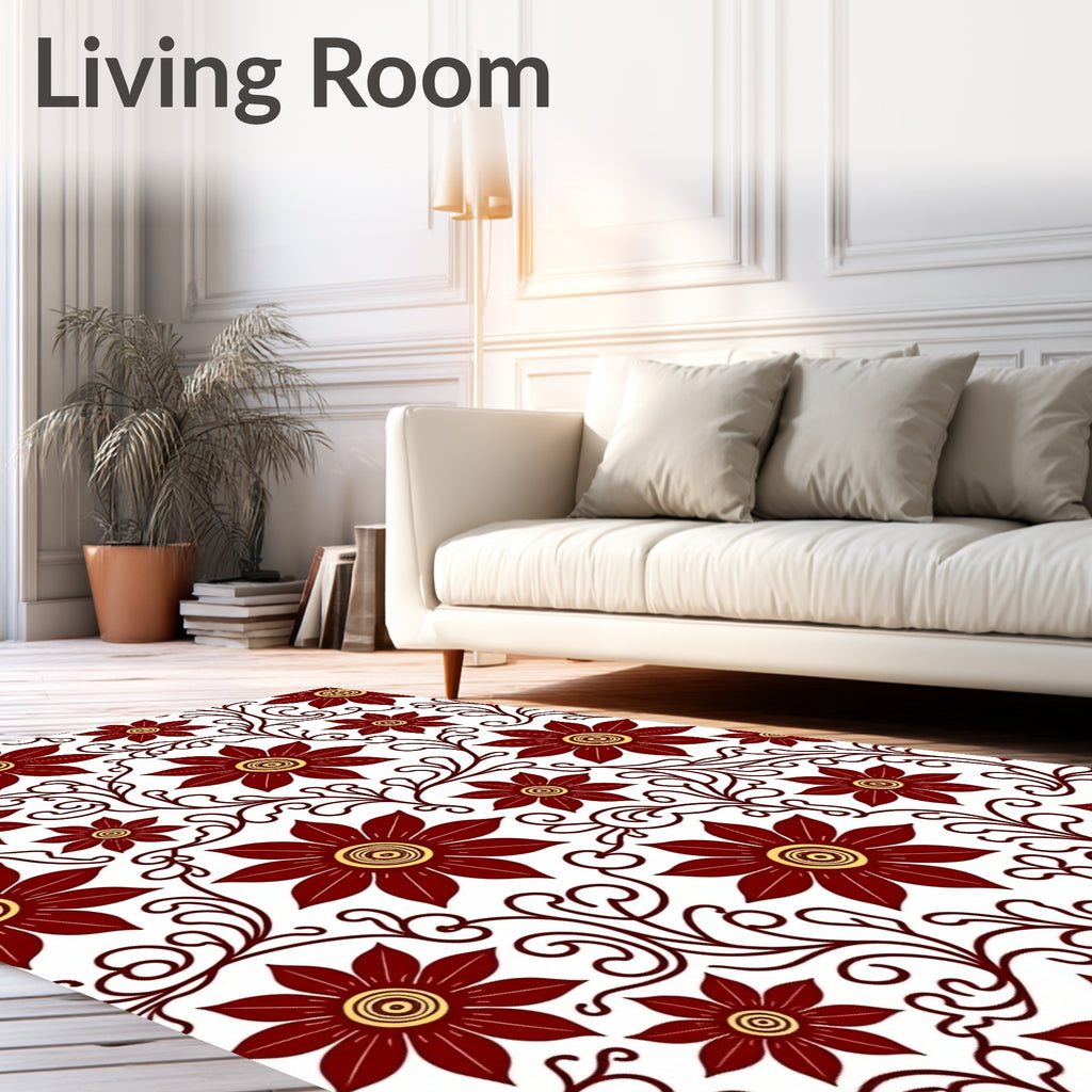 Burgundy Blossom Vine Swirl Rug