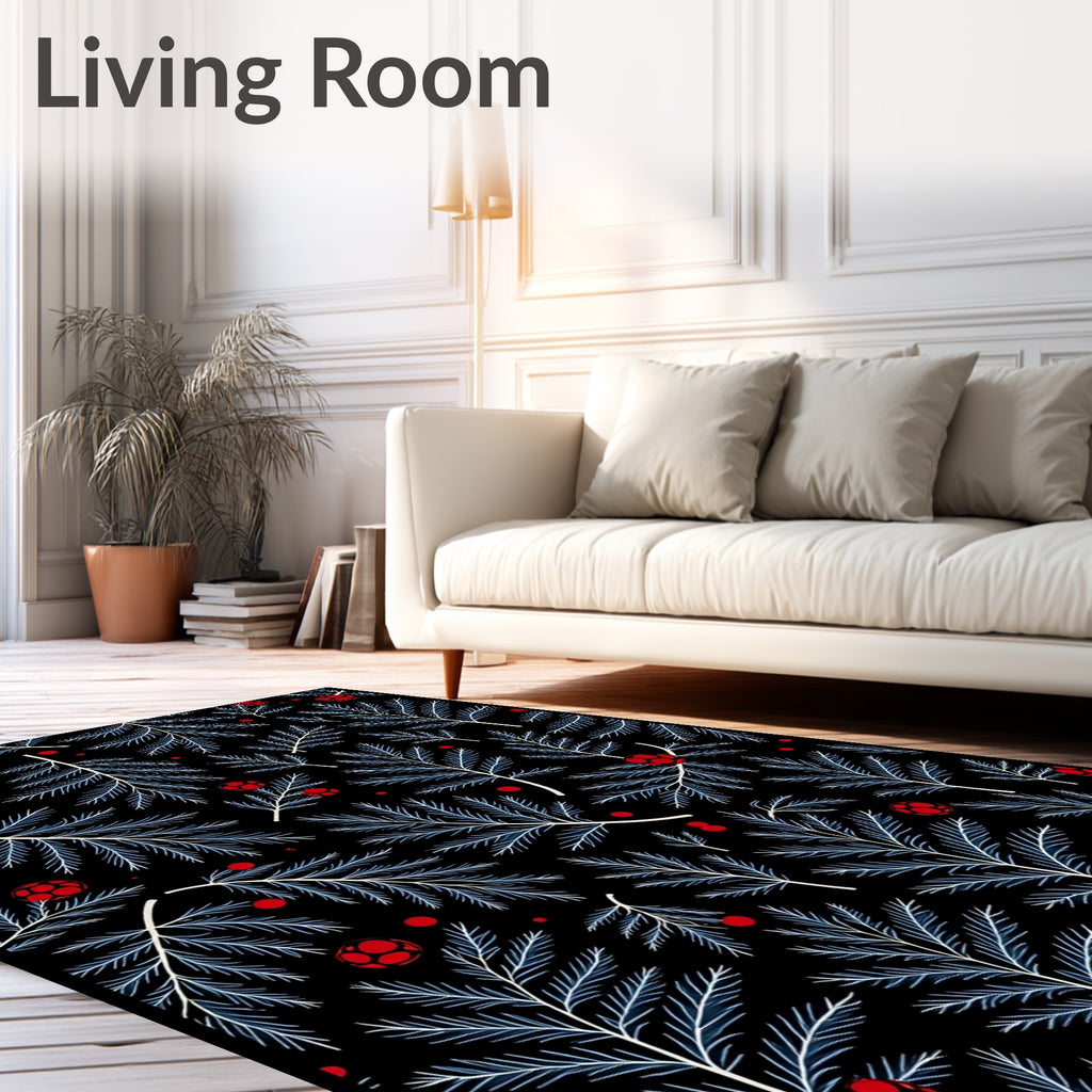 Festive Red Berries Pine Branches Rug