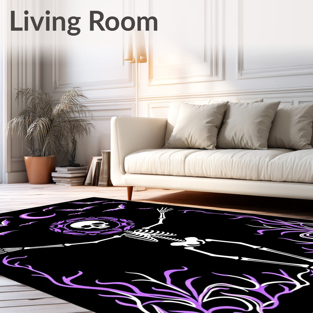 Purple Bat Moon Skeleton Floral Rug