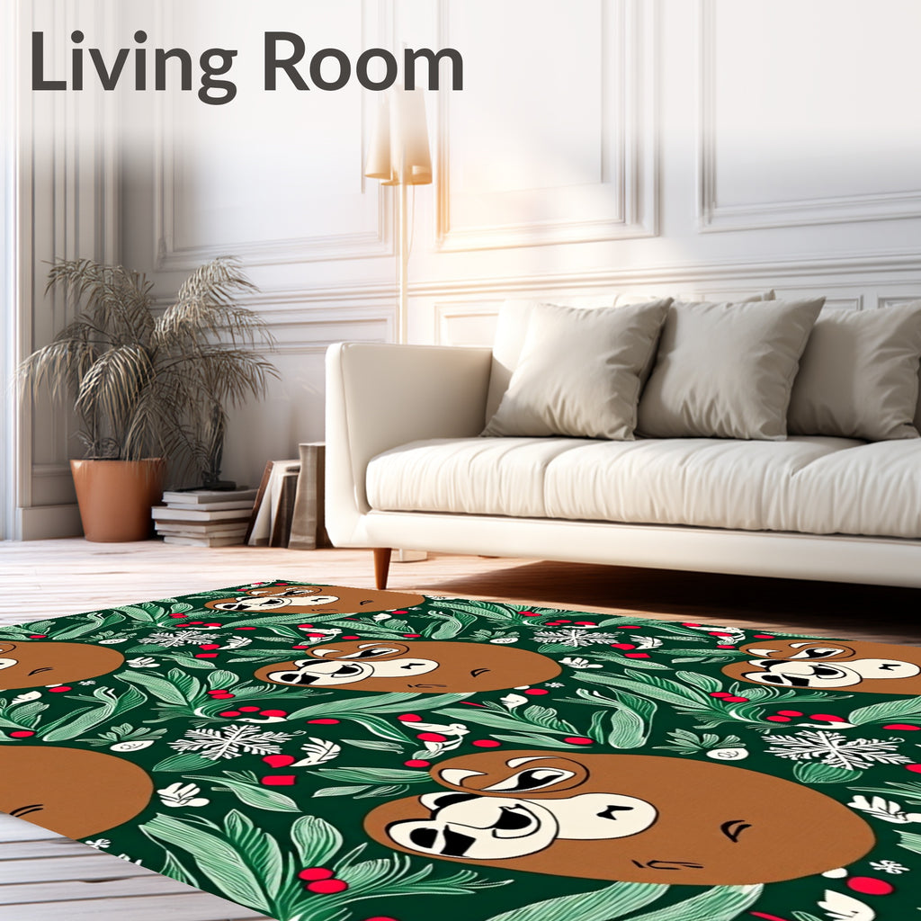 Whimsical Brown Sloth Greenery Holly Rug