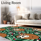 Whimsical Brown Sloth Greenery Holly Rug
