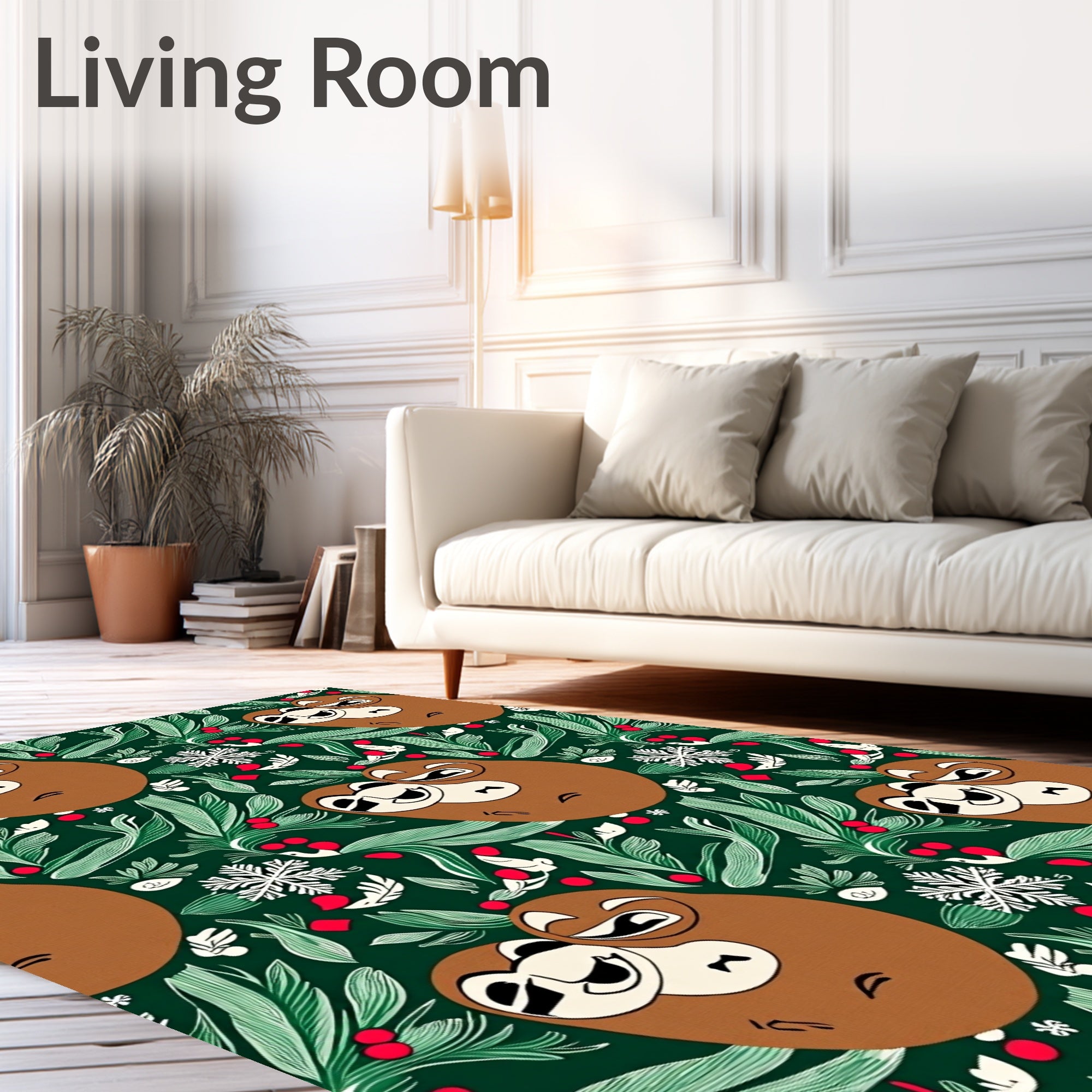 Whimsical Brown Sloth Greenery Holly Rug