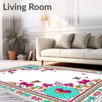 Whimsical Tropical Floral Butterfly Medallion Rug
