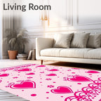 Pink Hearts Romantic Border Rug