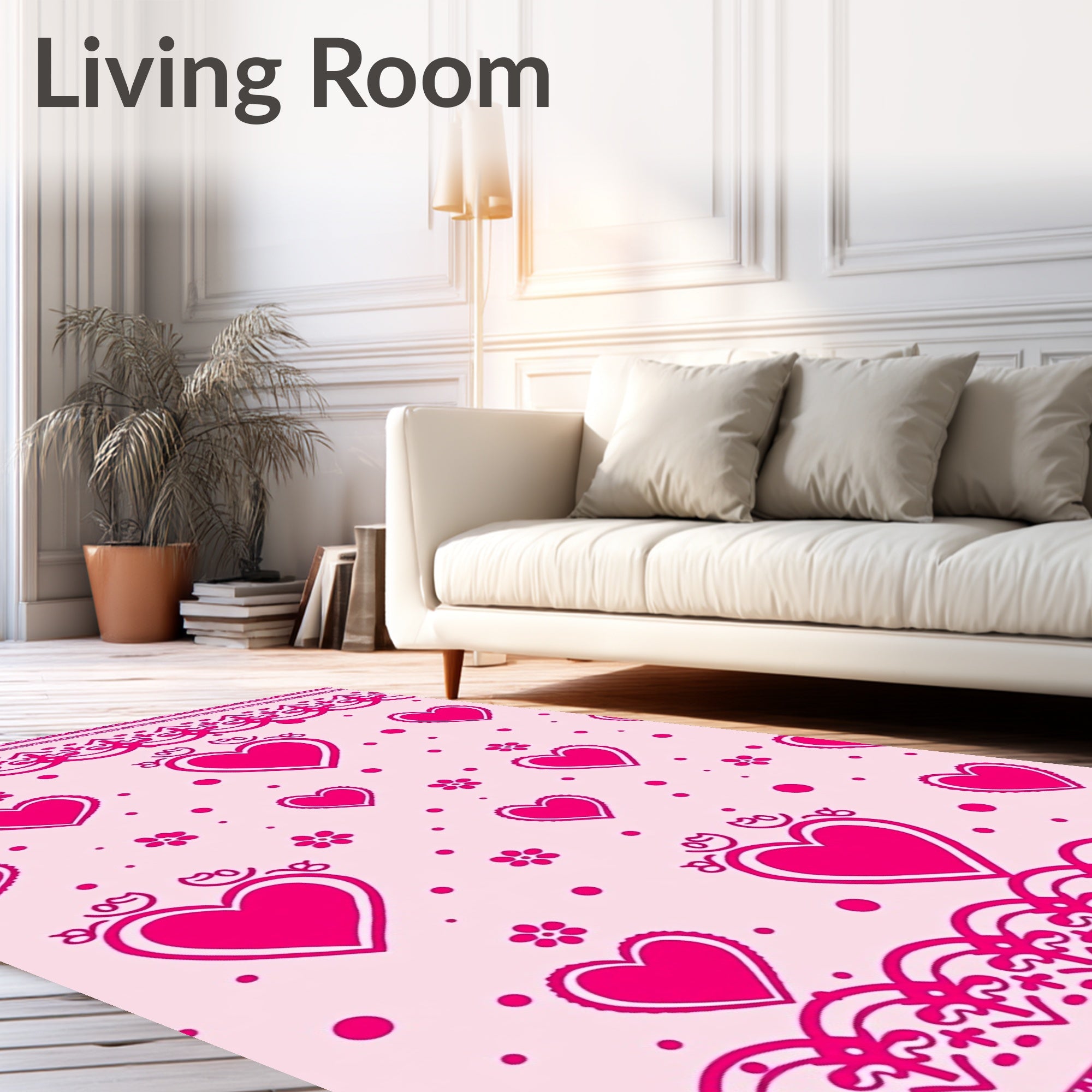 Pink Hearts Romantic Border Rug