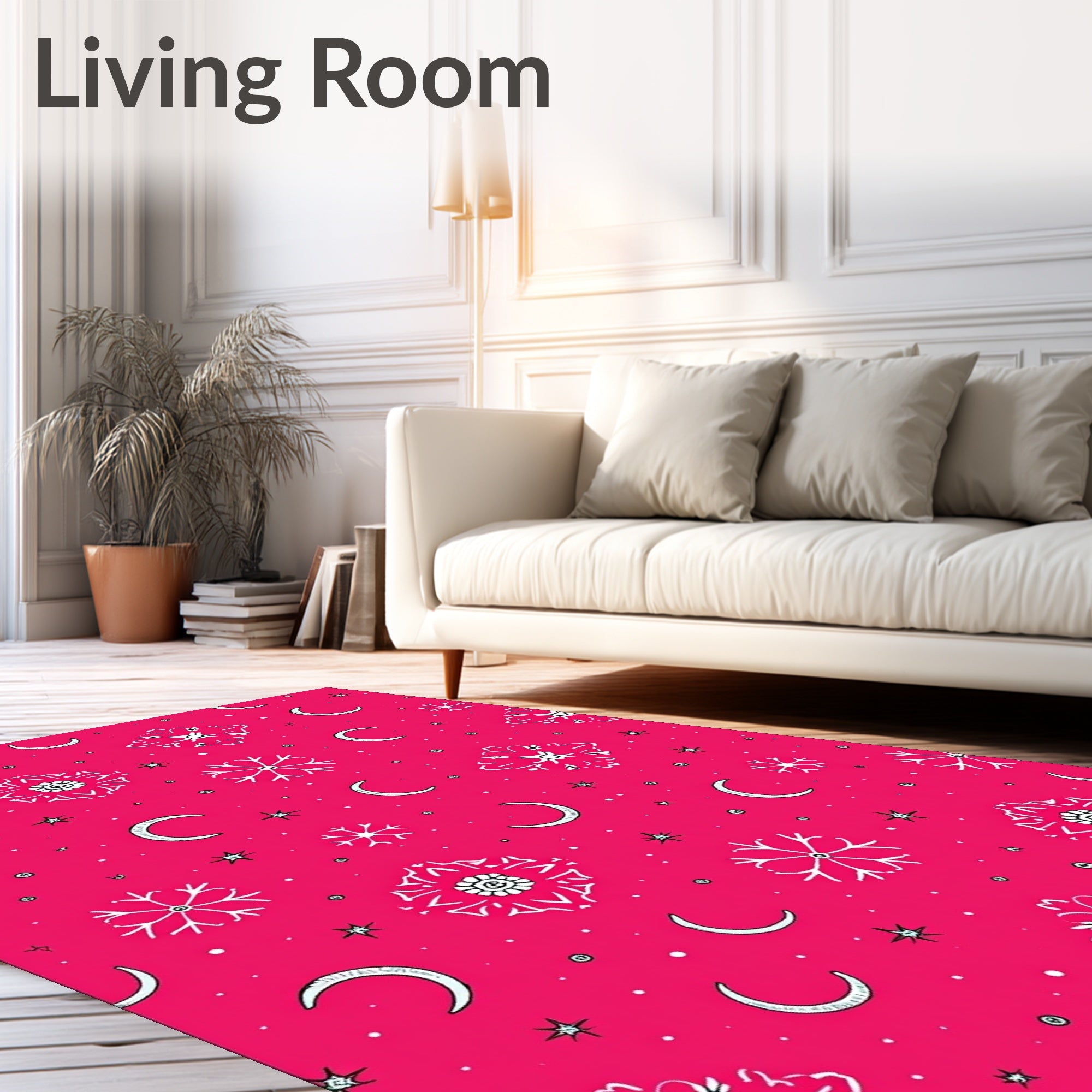 Pink White Celestial Snowflake Moon Rug