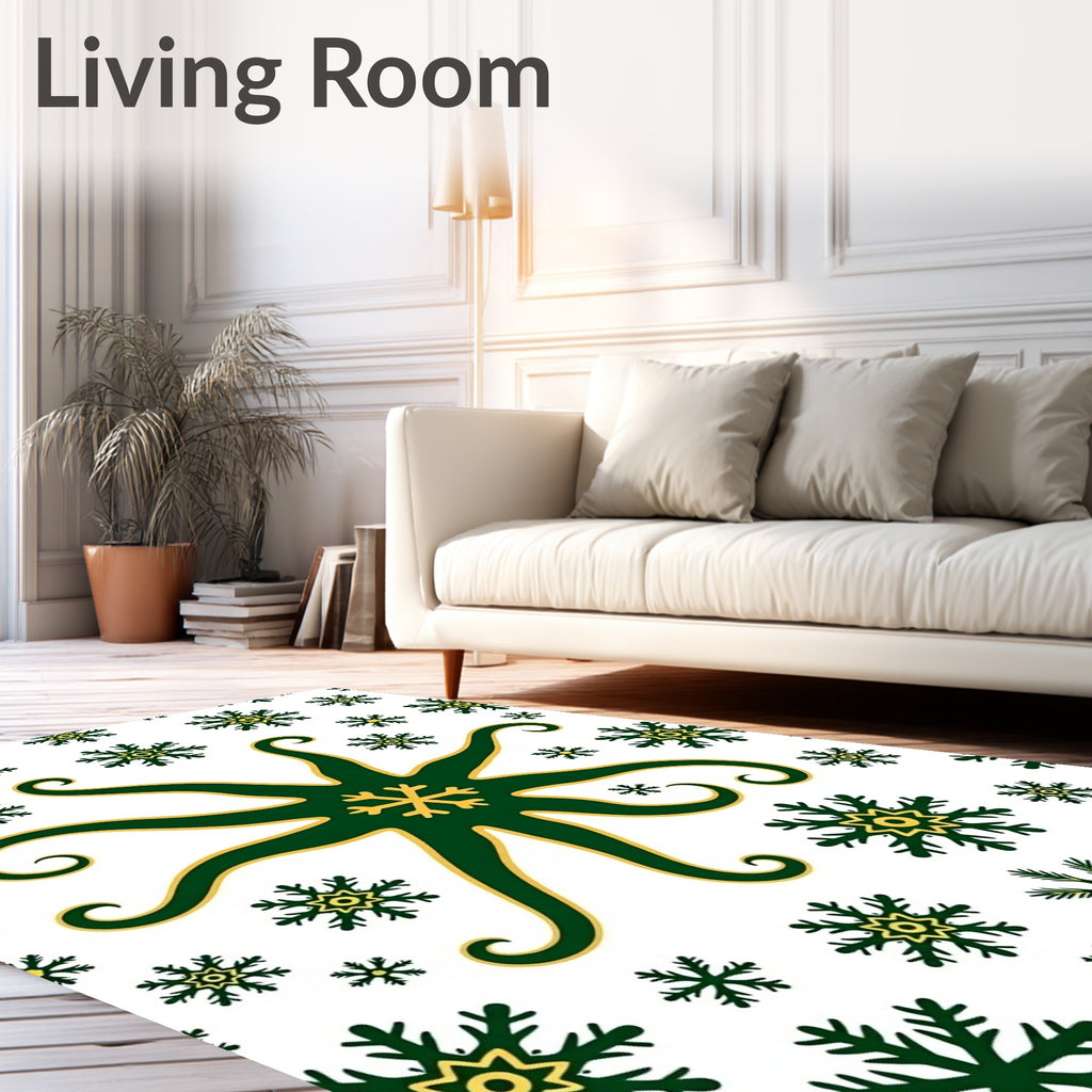 Winter Snowflakes Green Yellow Accents Rug