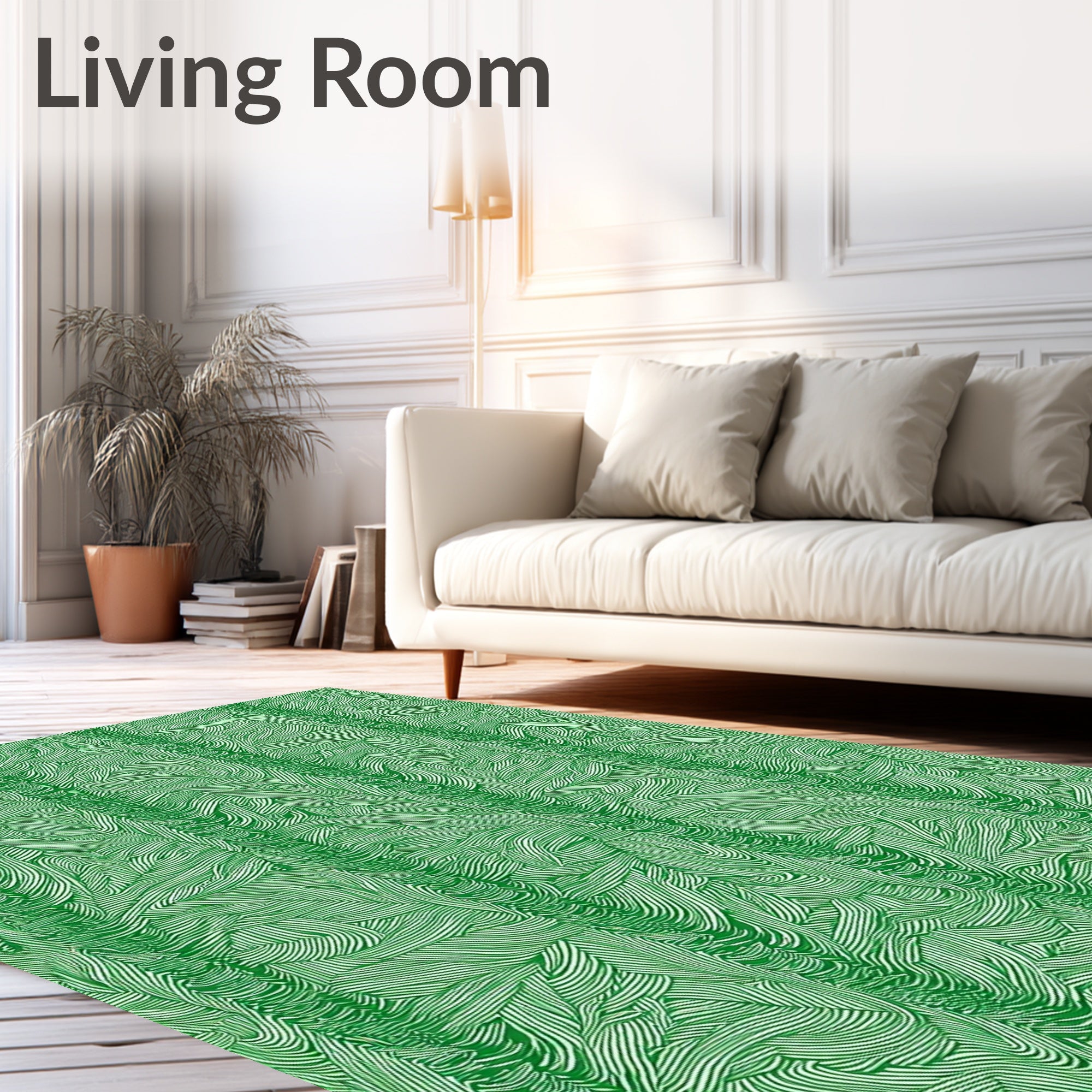 Vibrant Emerald Wavy Stripe Texture Rug
