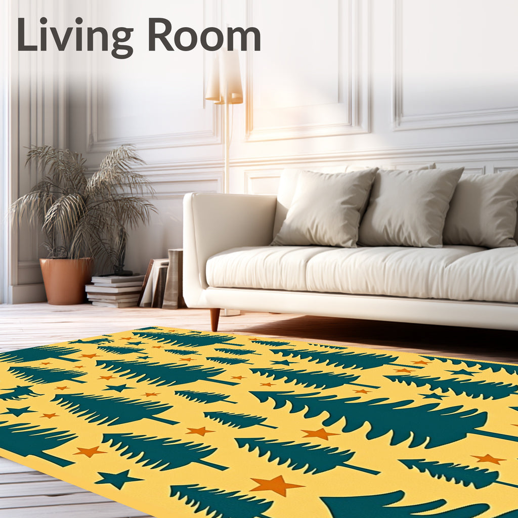 Teal Evergreen Forest Star Scatter Rug