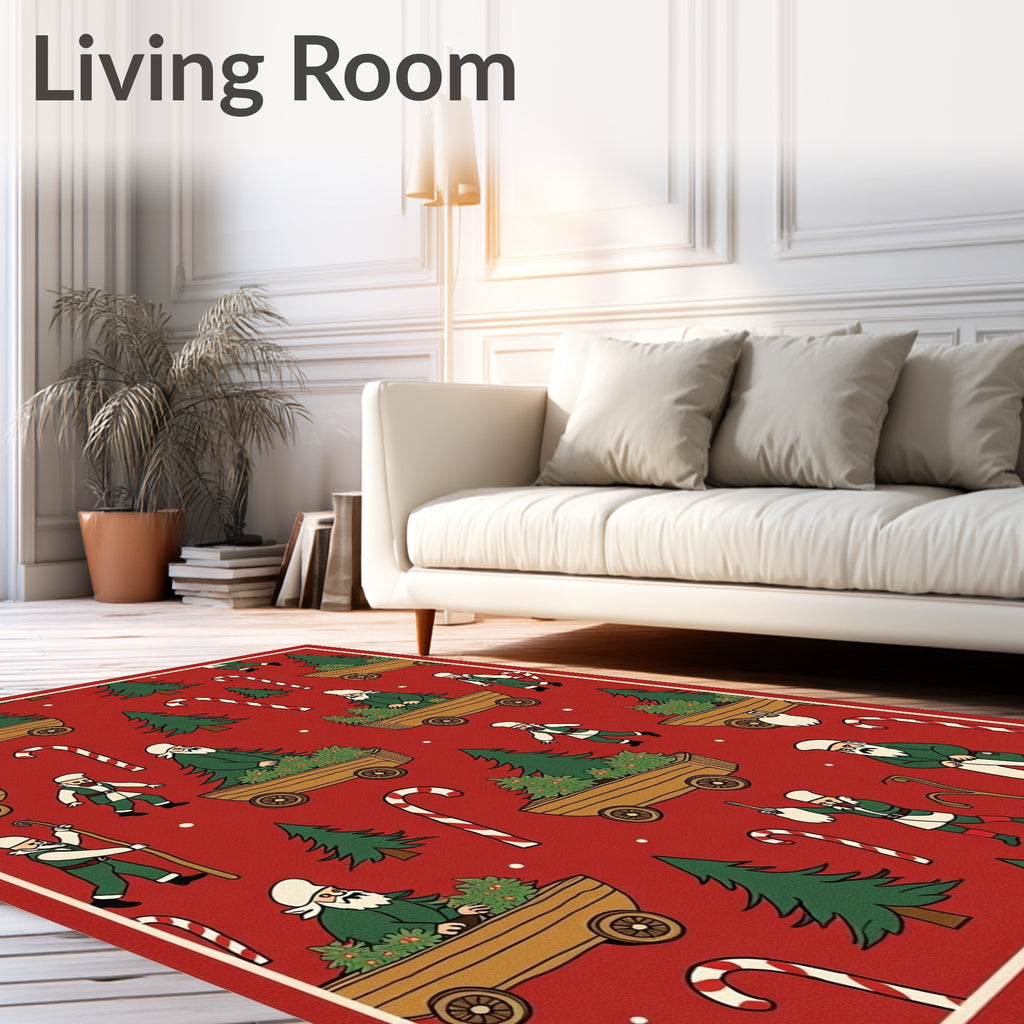 Christmas Trees and Candy Canes Scene Rug