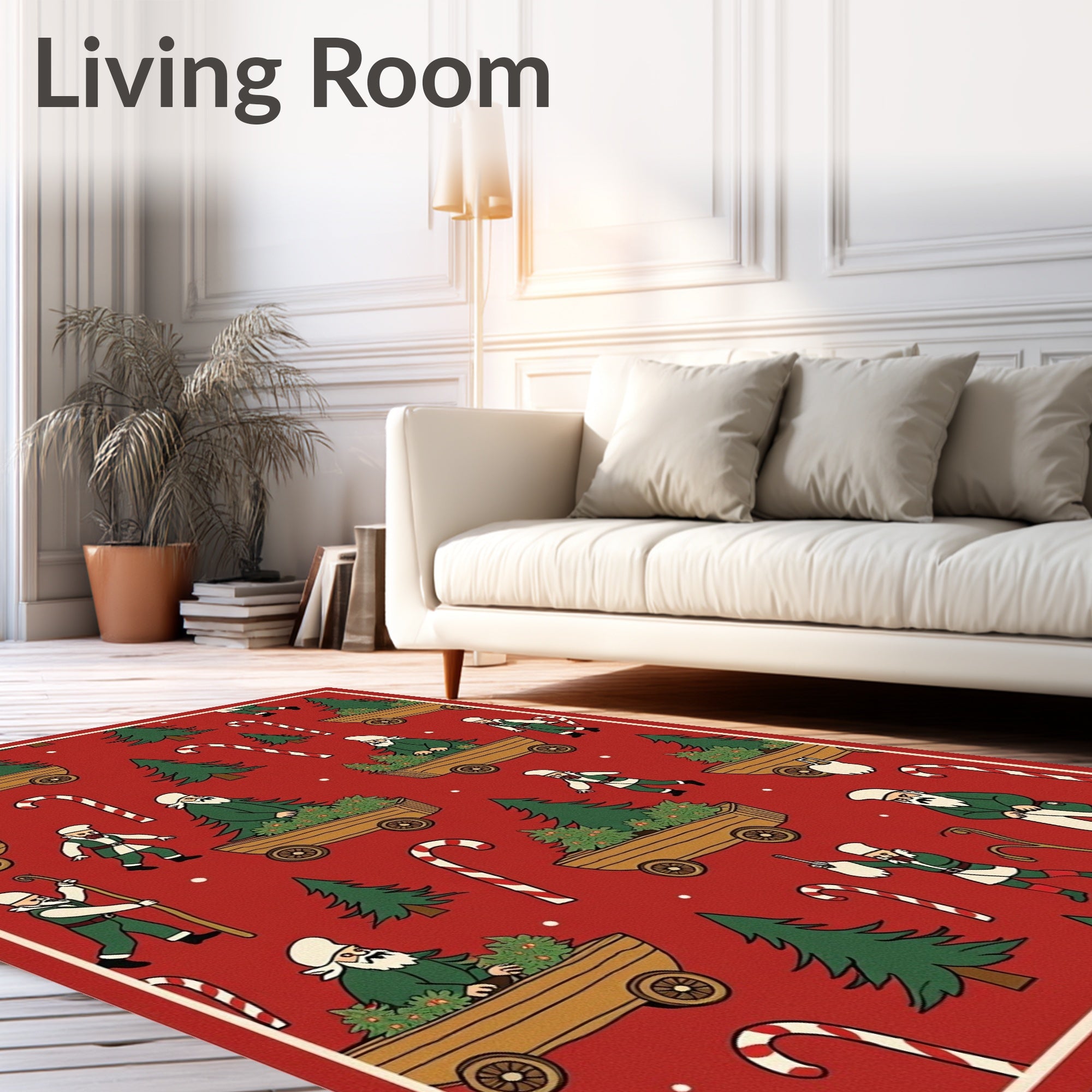 Christmas Trees and Candy Canes Scene Rug