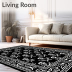 Black White Skull Crossbones Border Rug