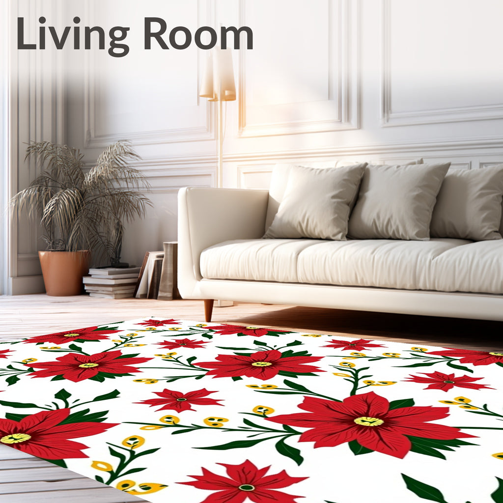 Vibrant Red Floral Botanical Art Rug