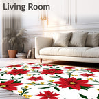 Vibrant Red Floral Botanical Art Rug