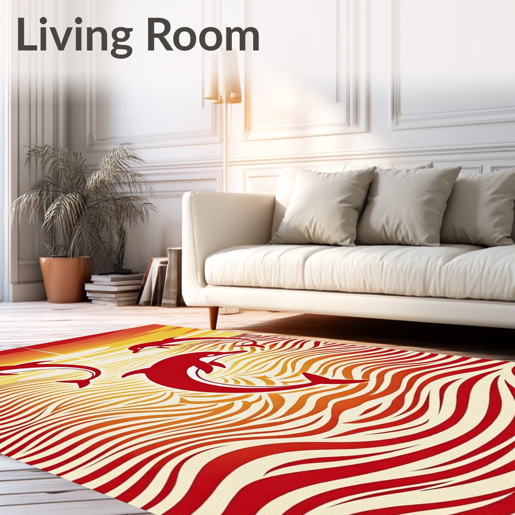 Crimson Dolphins Ocean Sunset Waves Rug