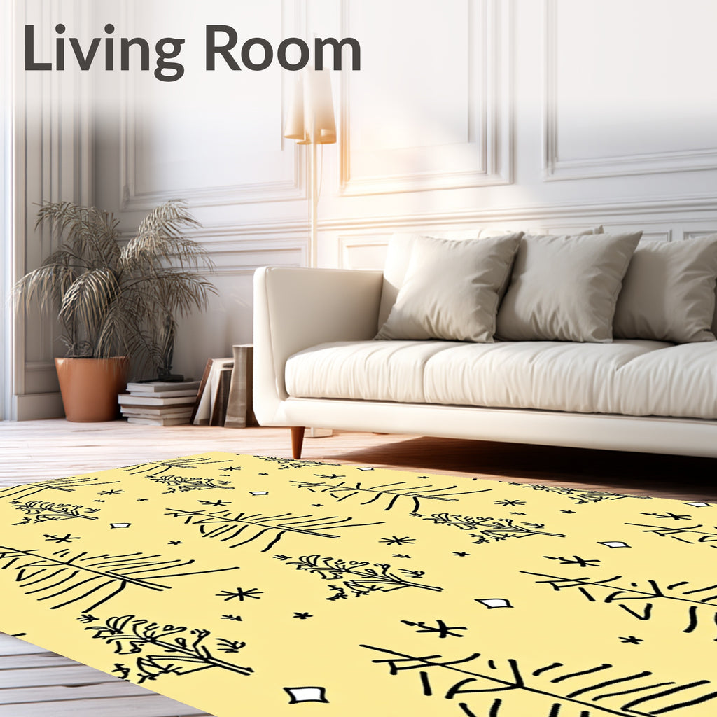 Line Art Trees and Stars on Yellow Rug