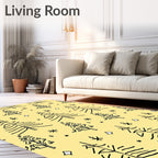 Line Art Trees and Stars on Yellow Rug