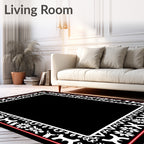 White Black Red Tribal Border Rug