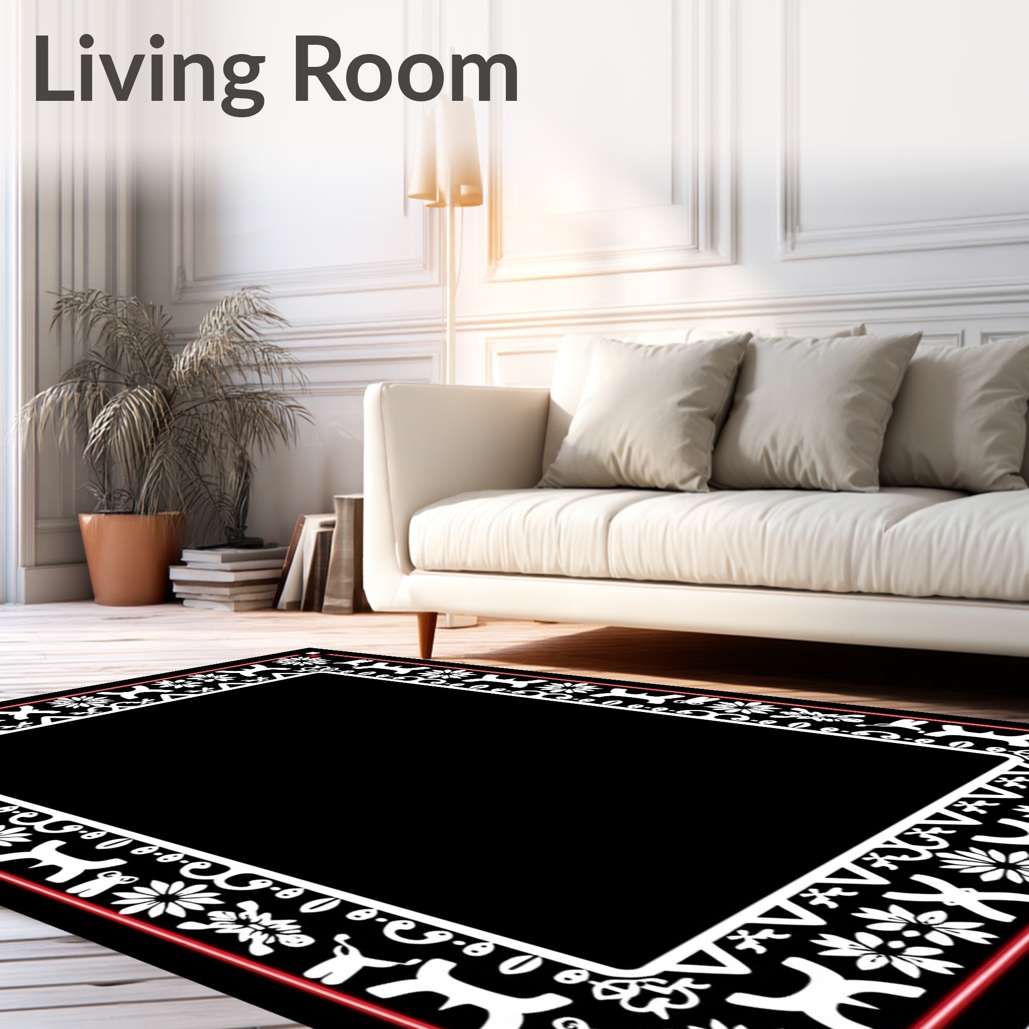 White Black Red Tribal Border Rug