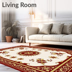 Deep Red Golden Floral Medallion Rug