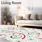 Whimsical Red Green Floral Swirl Rug