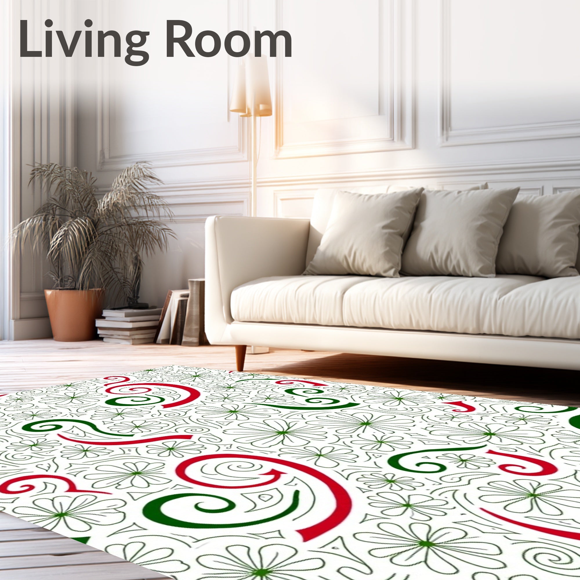 Whimsical Red Green Floral Swirl Rug