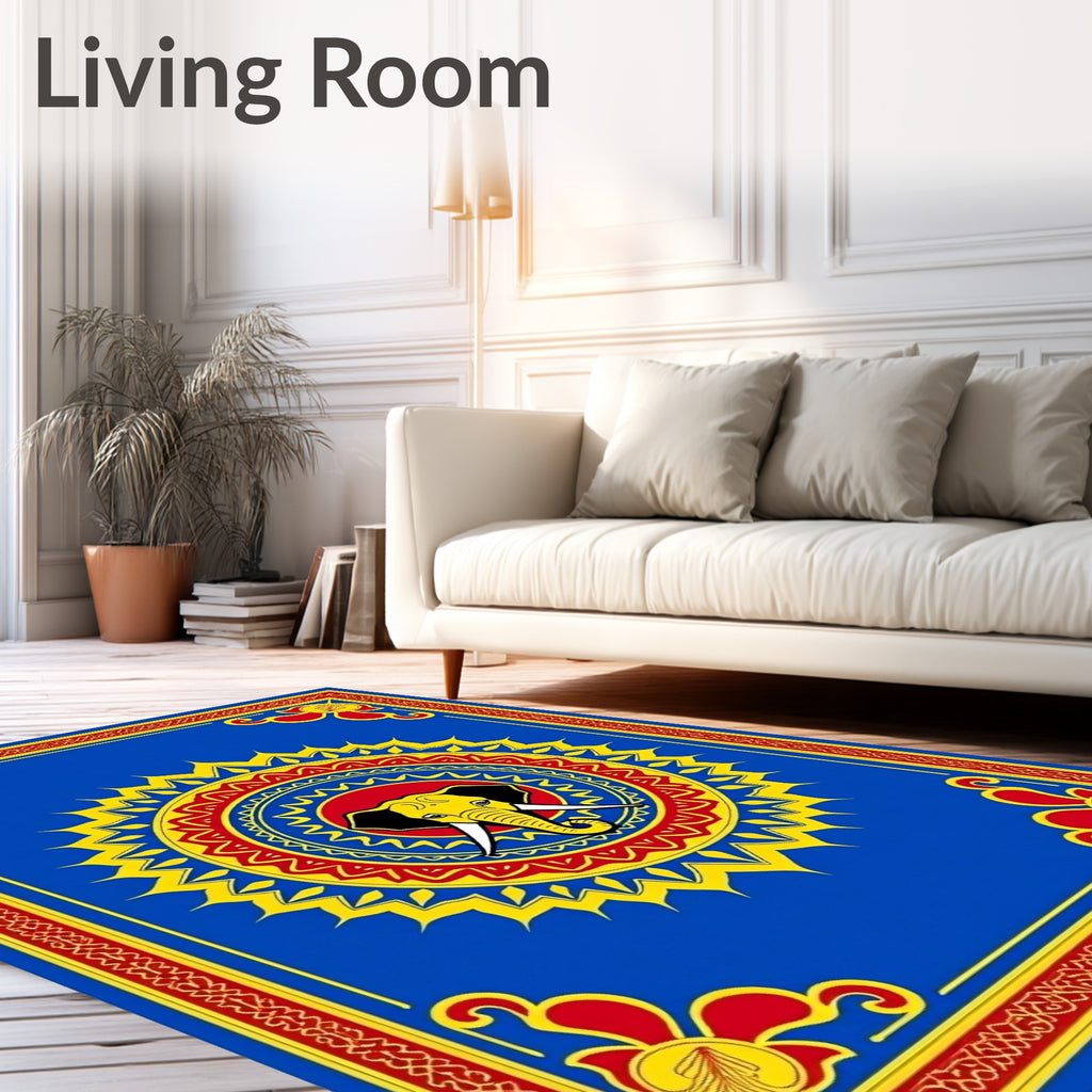 Bold Blue Yellow Red Elephant Mandala Rug