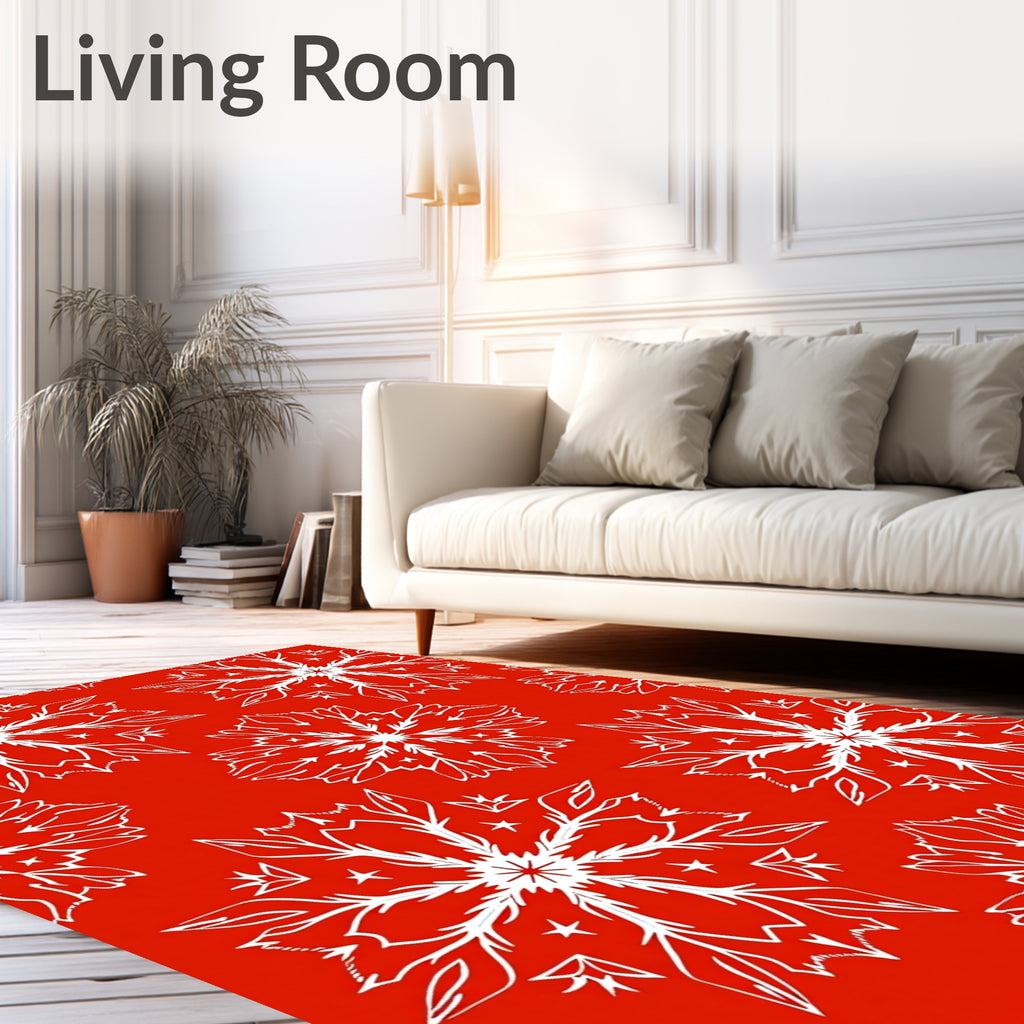 Vibrant Red White Snowflake Medallion Rug