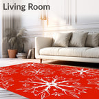 Vibrant Red White Snowflake Medallion Rug