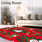 Christmas Snowman Red Holly Berry Rug