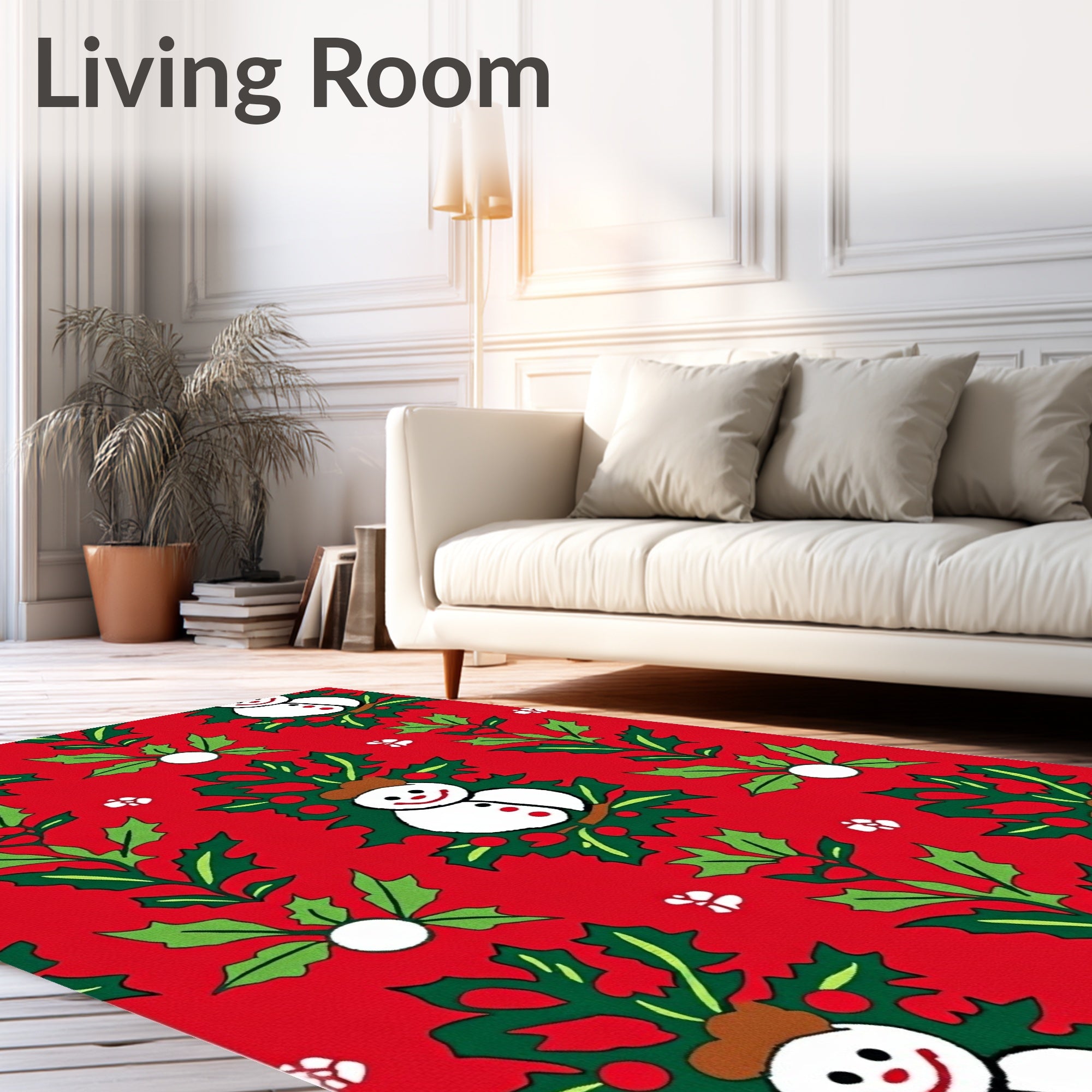 Christmas Snowman Red Holly Berry Rug