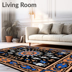 Black Orange Blue Folk Art Medallion Rug
