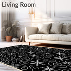 Black White Snowflake Swirls Winter Rug