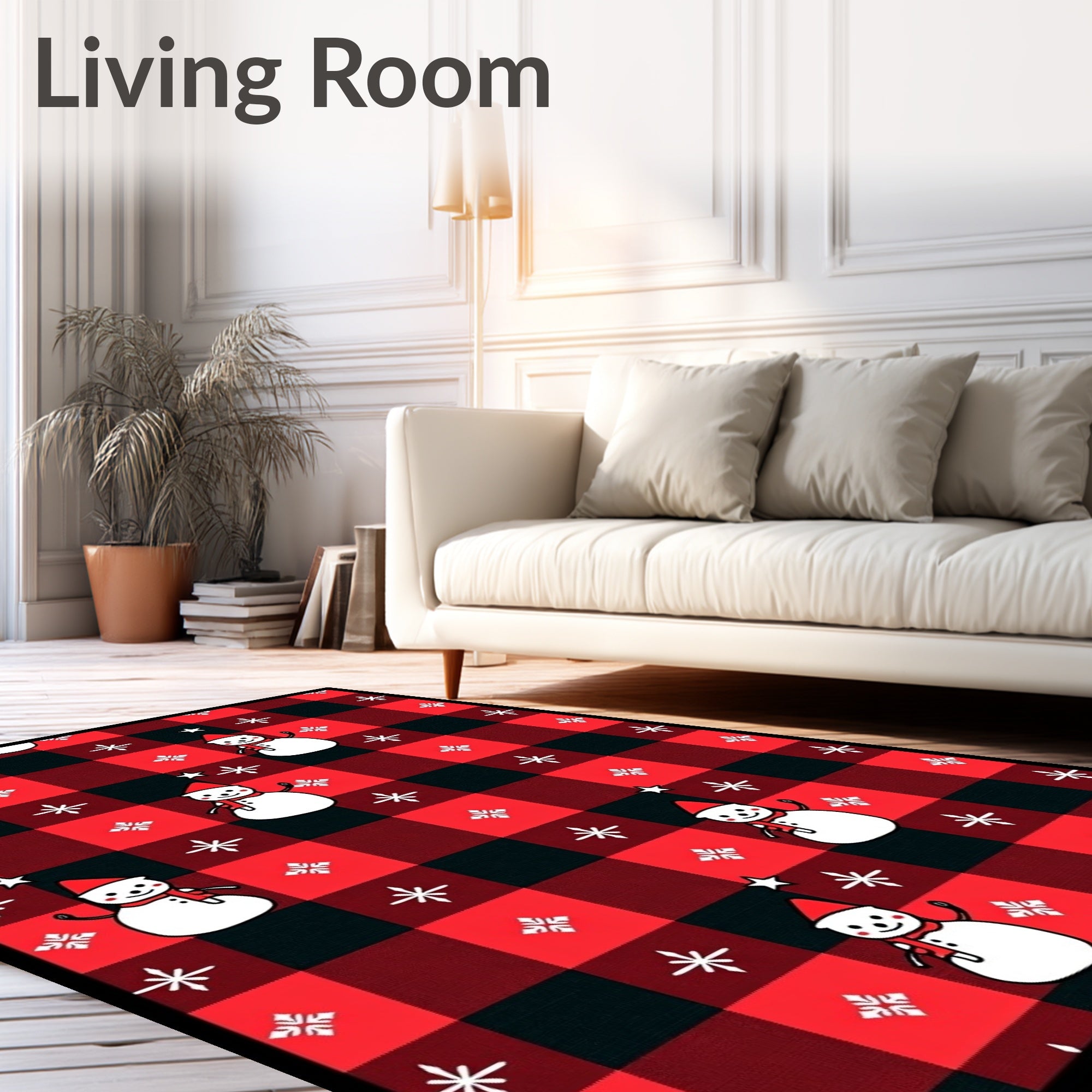 Red Black Buffalo Plaid Snowman Holiday Rug
