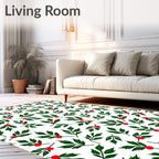 Green Leaf Red Berry Scattered Sprigs Rug