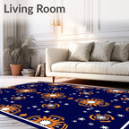 Navy Orange Floral Starburst Scatter Rug