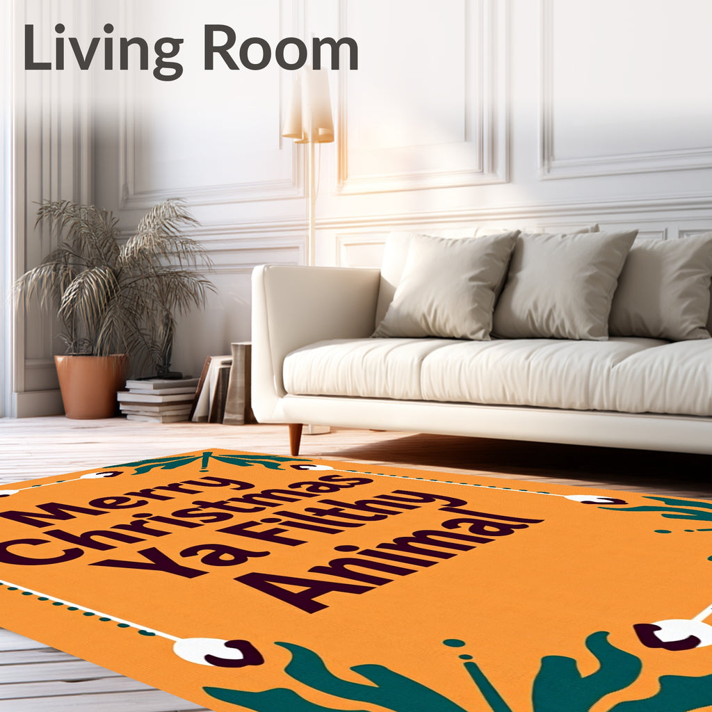 Orange Vintage Floral Christmas Text Rug