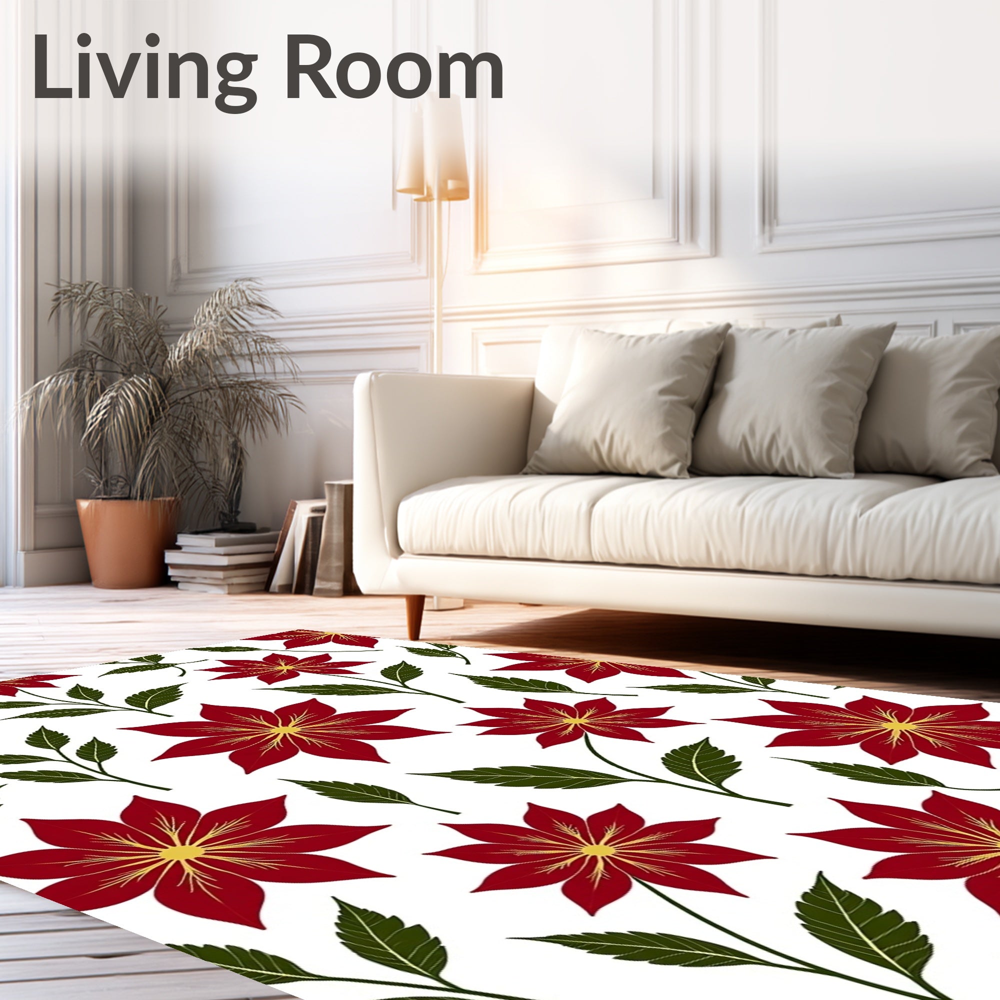 Deep Red Floral Botanical Garden Rug