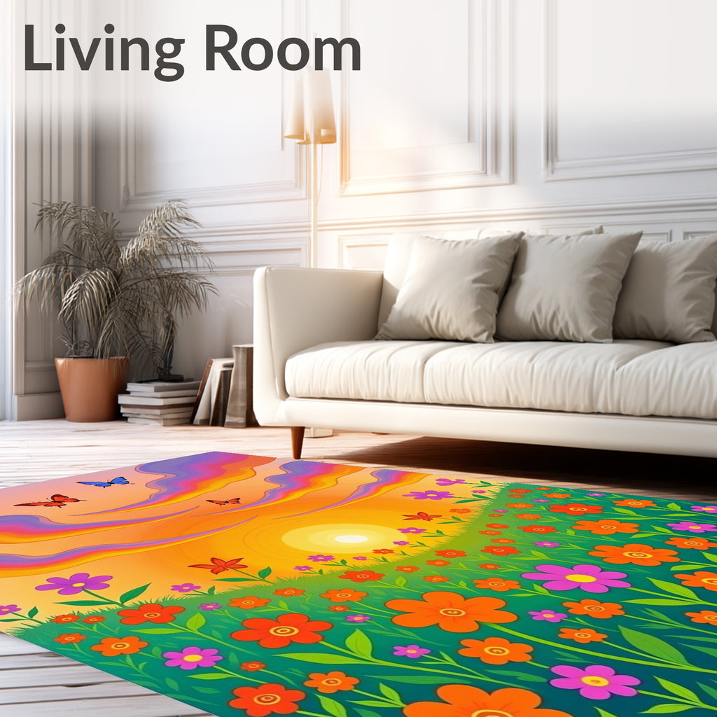 Groovy Floral Butterfly Meadow Sunset Rug