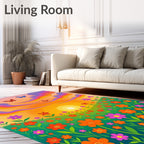 Groovy Floral Butterfly Meadow Sunset Rug