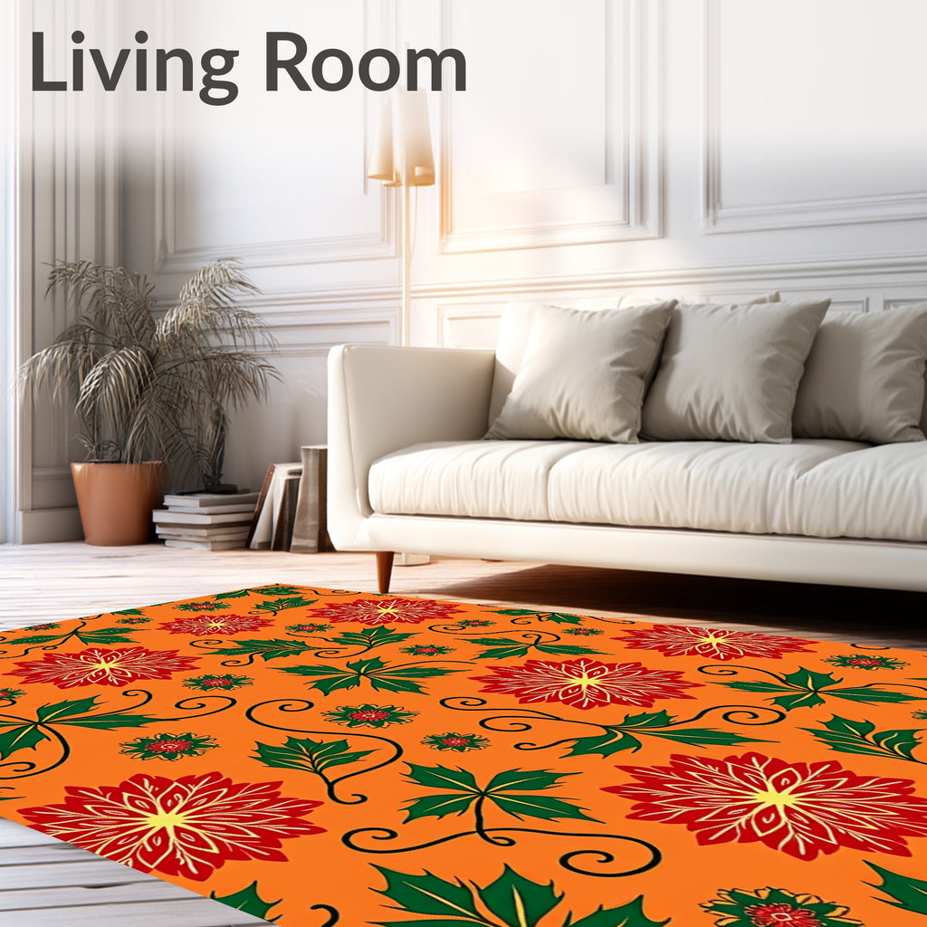 Bold Red Green Poinsettia Swirl Rug