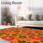 Bold Red Green Poinsettia Swirl Rug