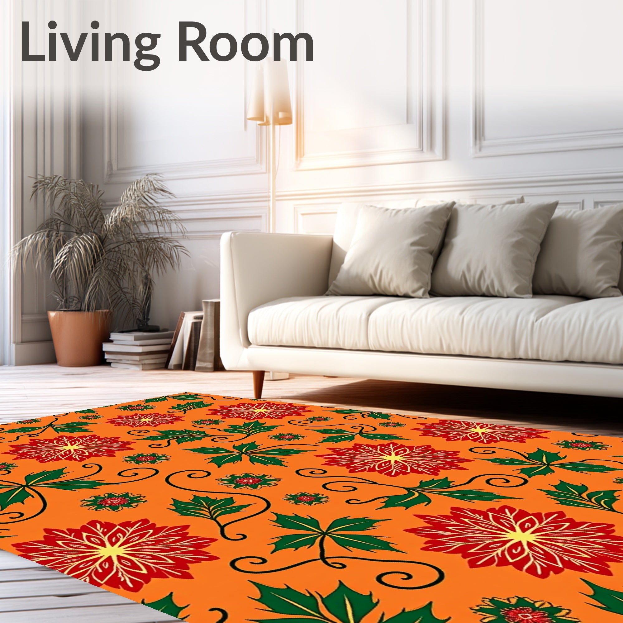 Bold Red Green Poinsettia Swirl Rug