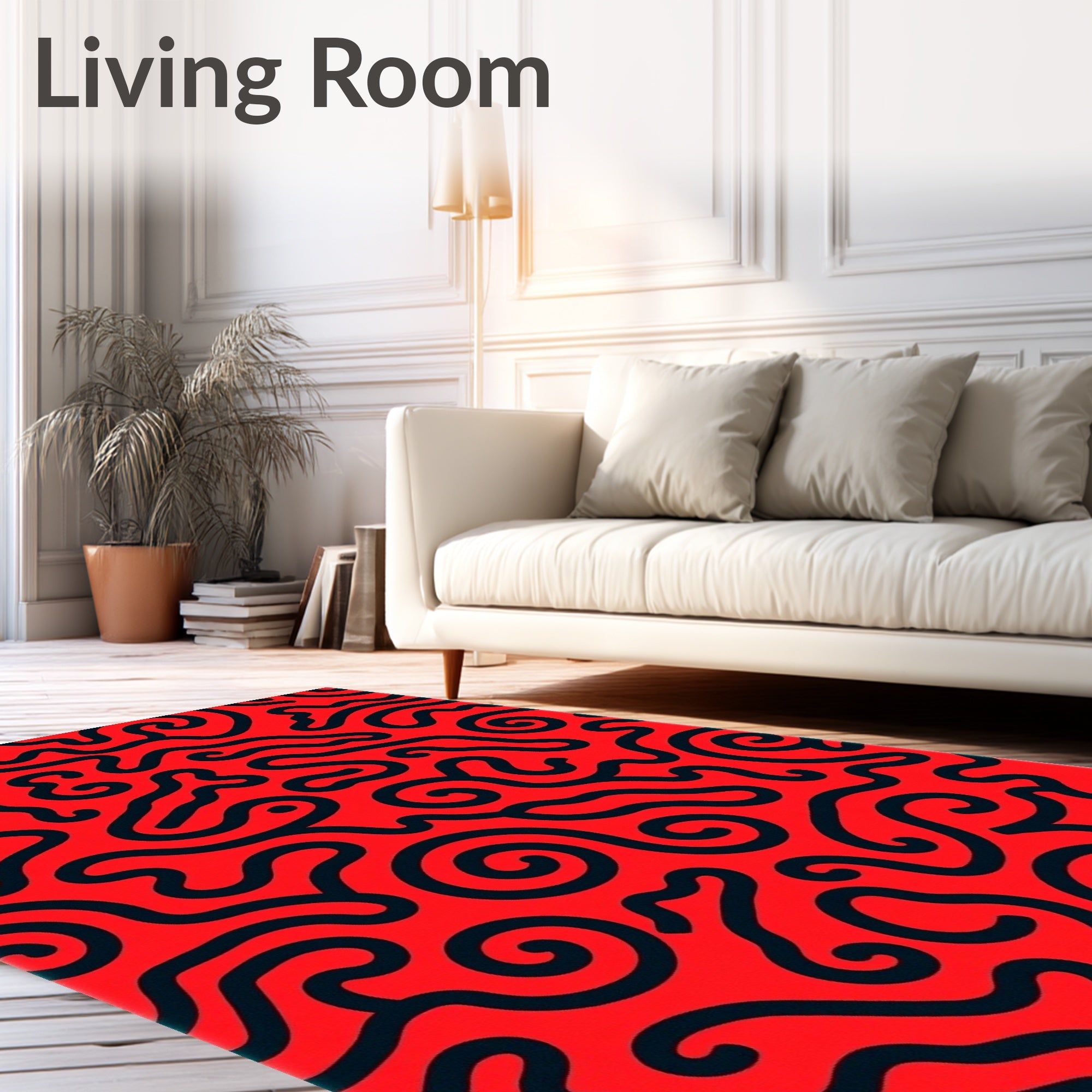 Red and Black Swirl Abstract Rug