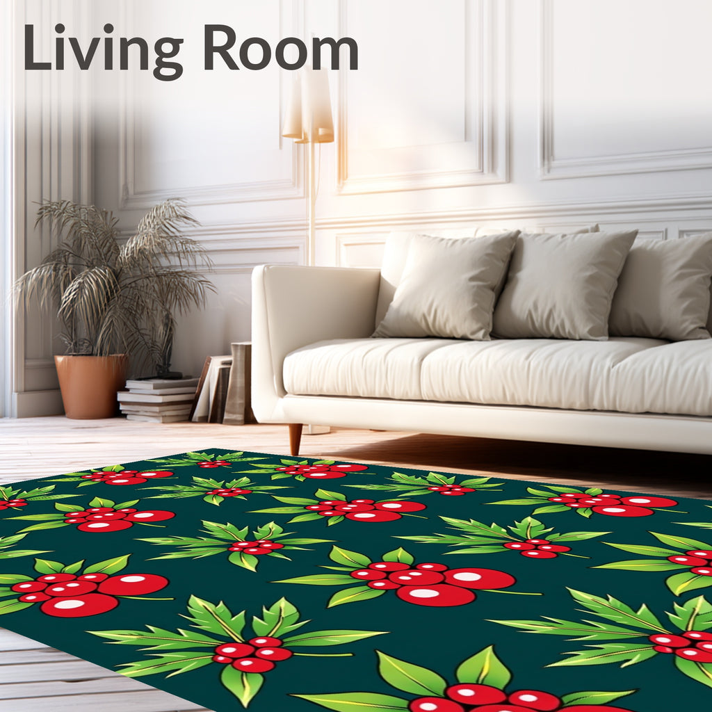 Christmas Red Holly Berry Foliage Rug
