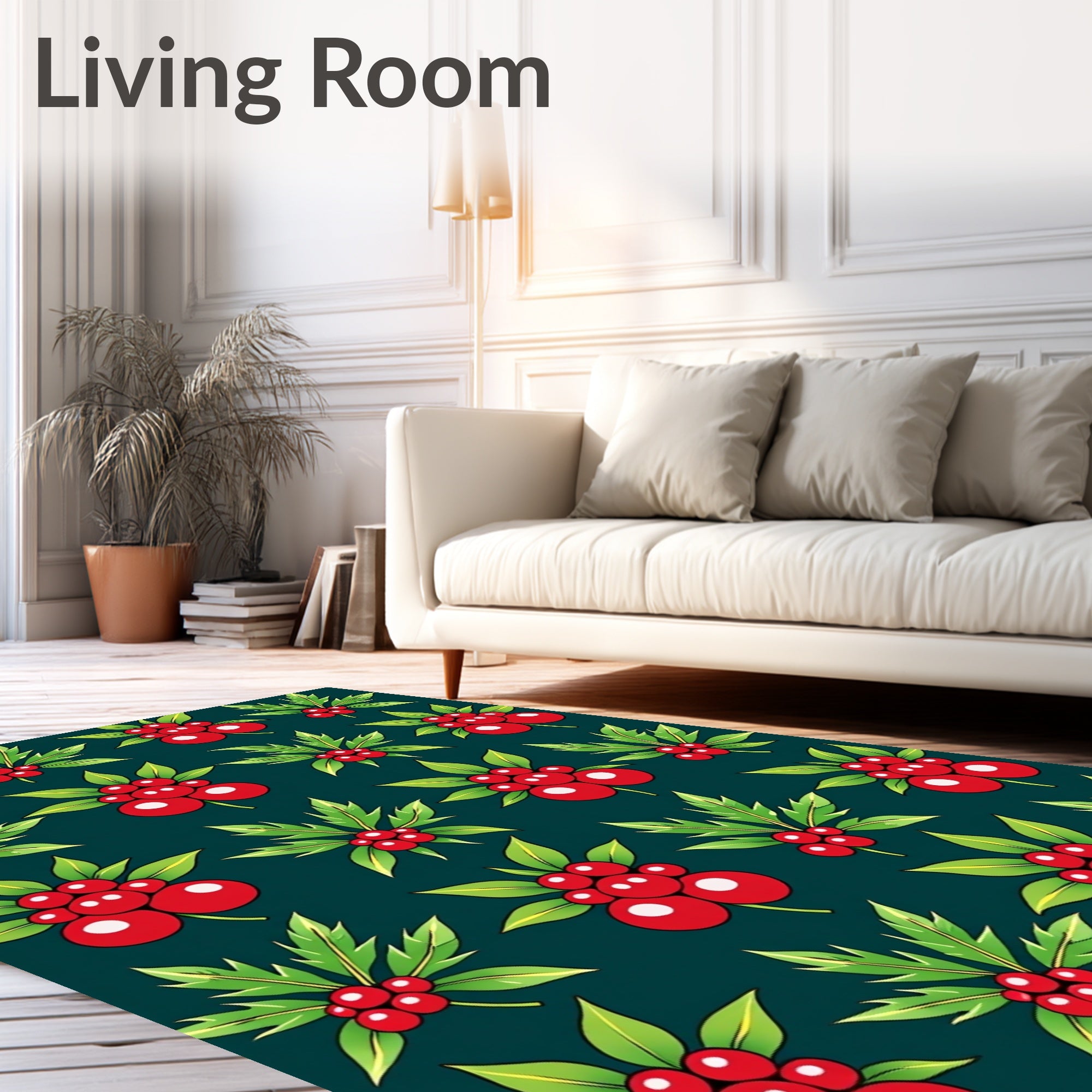 Christmas Red Holly Berry Foliage Rug