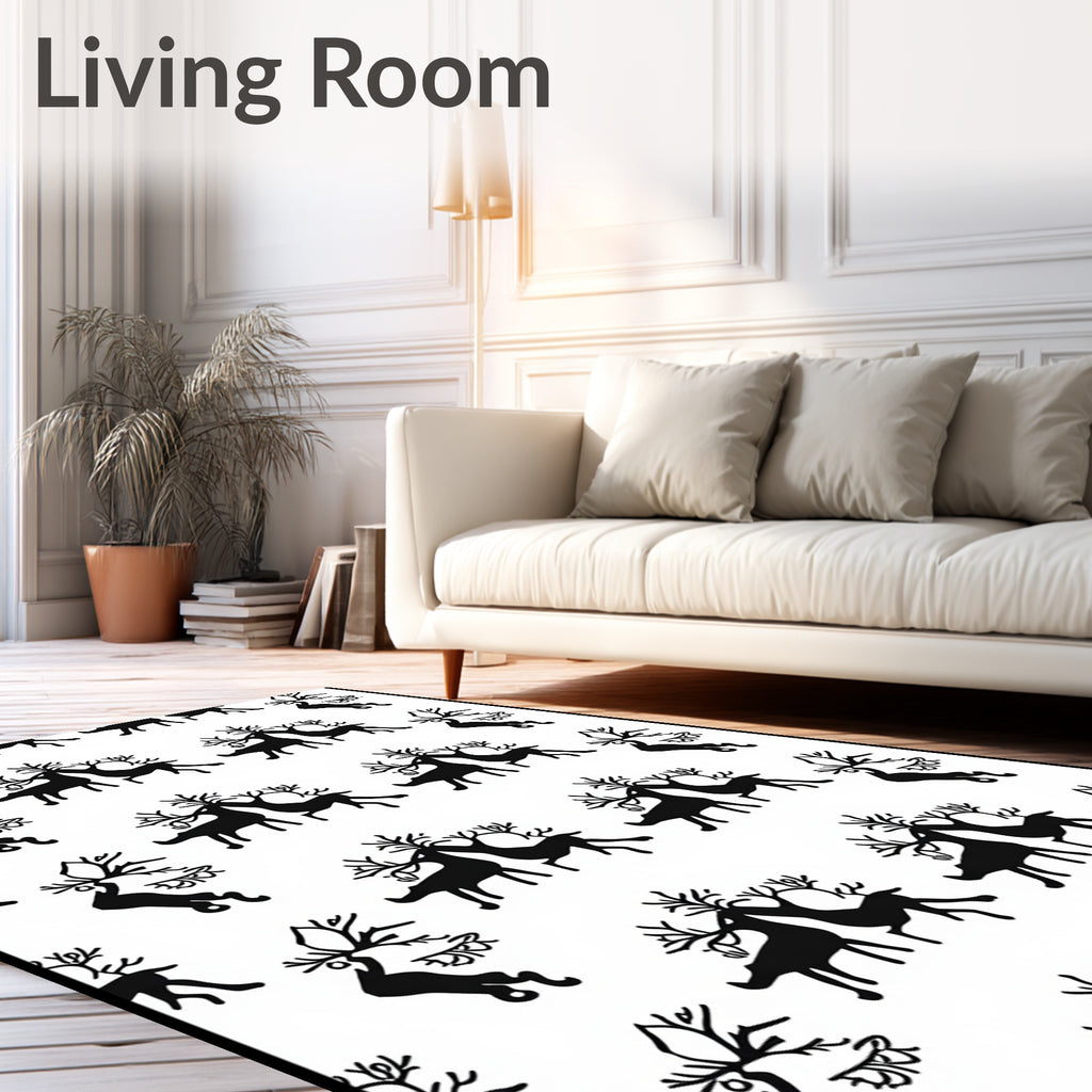 Bold Black Reindeer Silhouette Whimsical Rug