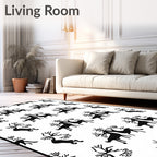 Bold Black Reindeer Silhouette Whimsical Rug